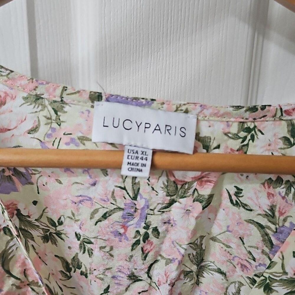 Lucy Paris Floral Tie-Front Peplum Blouse w/ Balloon Sleeves in women's size XL - Picture 5 of 7